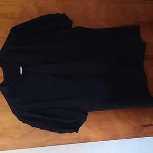 Black women's dress shirt with poka-dot shear sleeves (short) and tie at neck